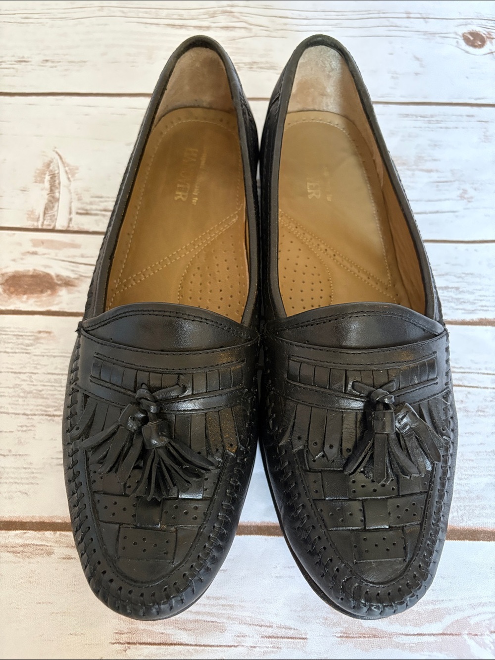 Men's Hanover Black Leather Tassel Slip-On Loafers